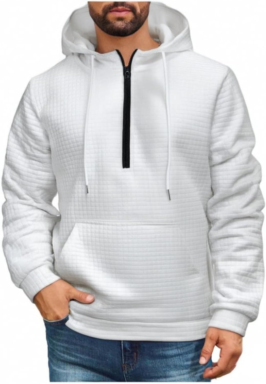 Ymosrh Men's Hoodies, Long Sleeve Quarter Zip Casual Workout Pullover Hooded Sweatshirts with Pockets, M-3XL