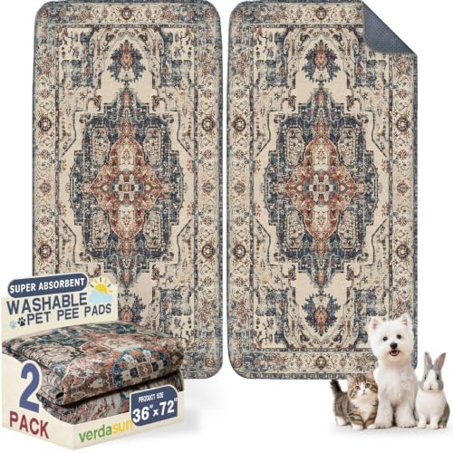 Image of Washable Pee Pads for Dogs, Reusable Puppy Potty Training Pads, Ultra-Absorbent Thick Waterproof Leak-Proof Non-Slip Pads & Mat for Crate, Playpen, Floor, Whelping & Housebreaking , 2 Pack 36 inchx72 inch
