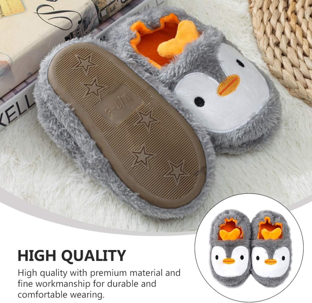 Holibanna Cartoon Penguin Cotton Slippers for Kids Warm and Breathable Plush Slippers Cute Animal Design for Girls and Boys Ideal for Winter Indoor Use