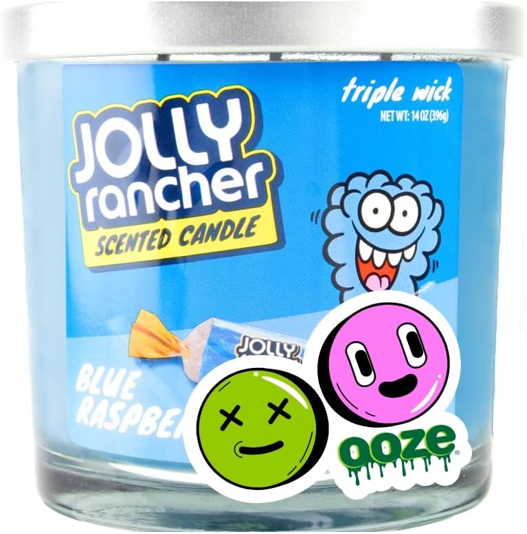 Ooze Blue Raspbery Scented Candle 14oz - Long Burning Candy Scent Candle - Glass Jar with Triple Wick Candles - Strong Scented Candles for Women - Long Burning Candles