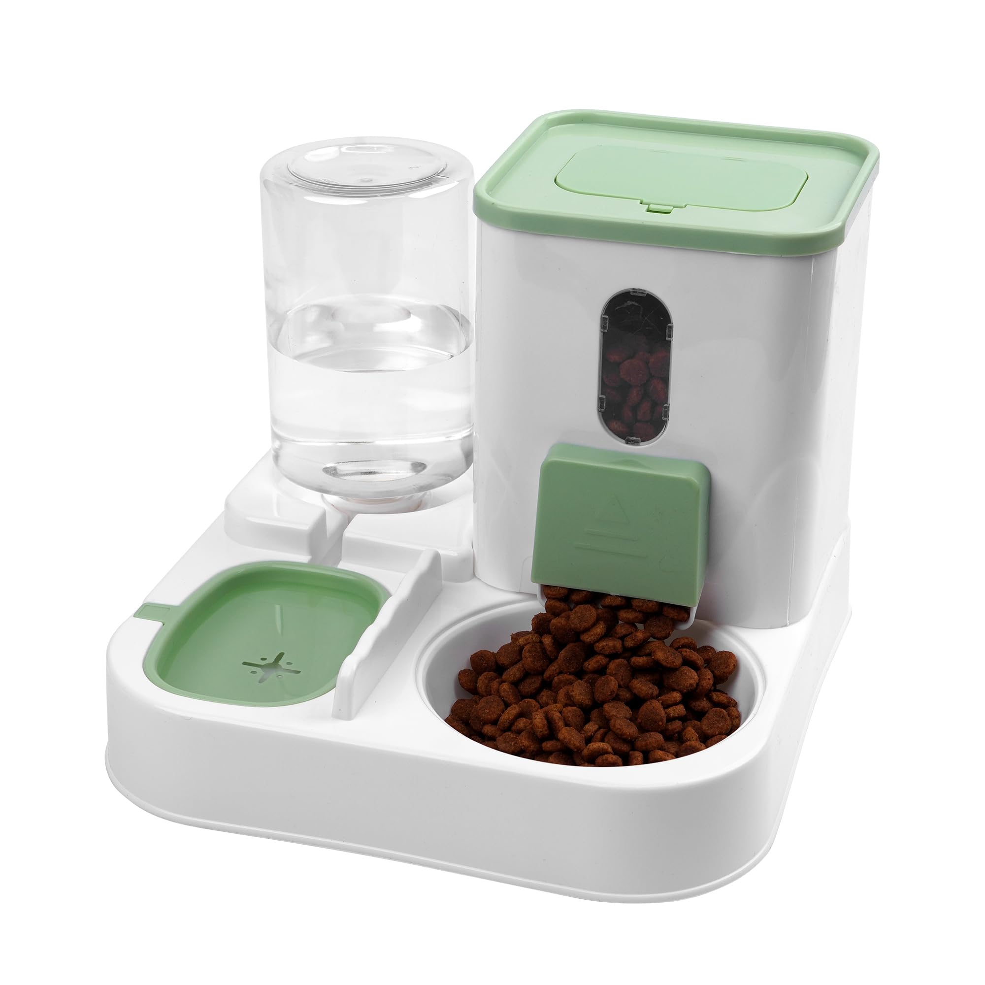 Kit dispenser per cani e gatti pezzi distributore d'acqua per animali domestici, abbeveratoio e mangiatoia dispenser cibo e acqua 2 pezzi (KIT3473VERDE)