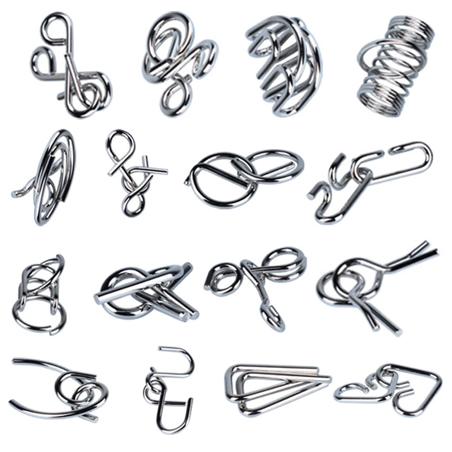 Qanmua16-Piece Puzzle Game Set, 3D Brainteaser Metal Puzzle IQ Games Set, Patience Games for Children and Adults