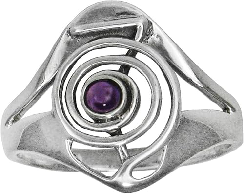 Moonlight Mysteries - Anillo de plata de ley con símbolo de poder Reiki con piedras preciosas de amatista (tamaño 4-15)