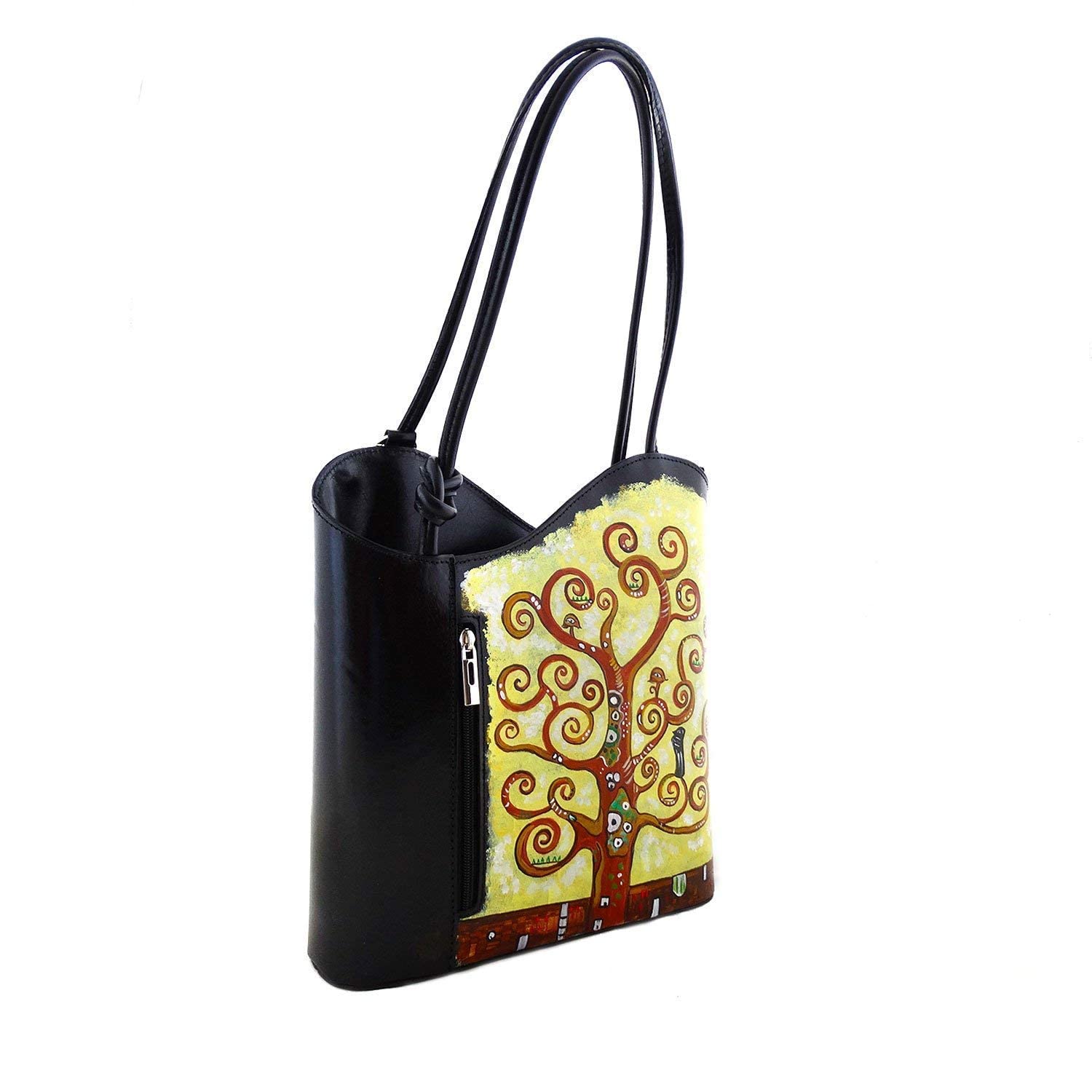 Borsa in Pelle Dipinta a Mano – L' ALBERO DELLA VITA DI KLIMT – Borsa a Spalla, Zaino, Zainetto Donna, Idea Regalo, Arte Lisanti, Artigianato Italiano, Made In Italy, Vera Pelle, Dipinto a mano