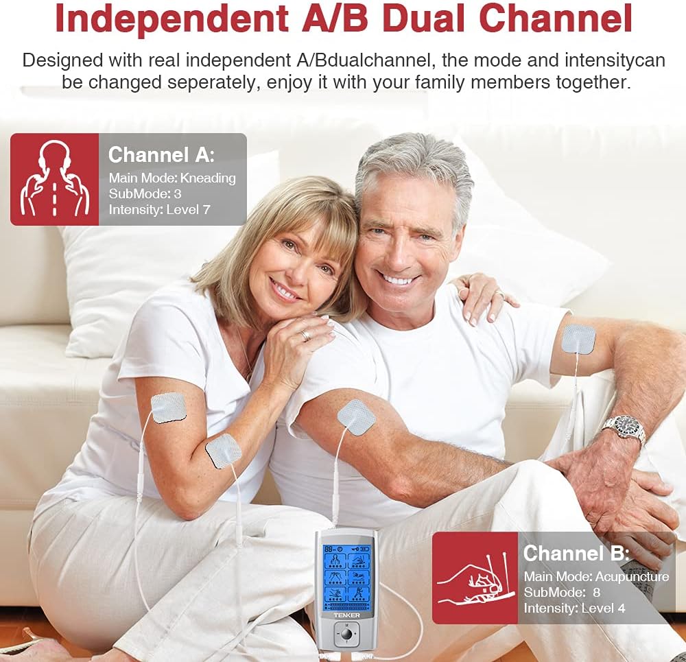 TENKER EMS TENS Unit Muscle Stimulator, 24 Modes Dual Channel Electronic Pulse Massager for Pain Relief/Management & Muscle Strength Rechargeable TENS Machine with 8 Pcs Electrode Pads : Health & Household