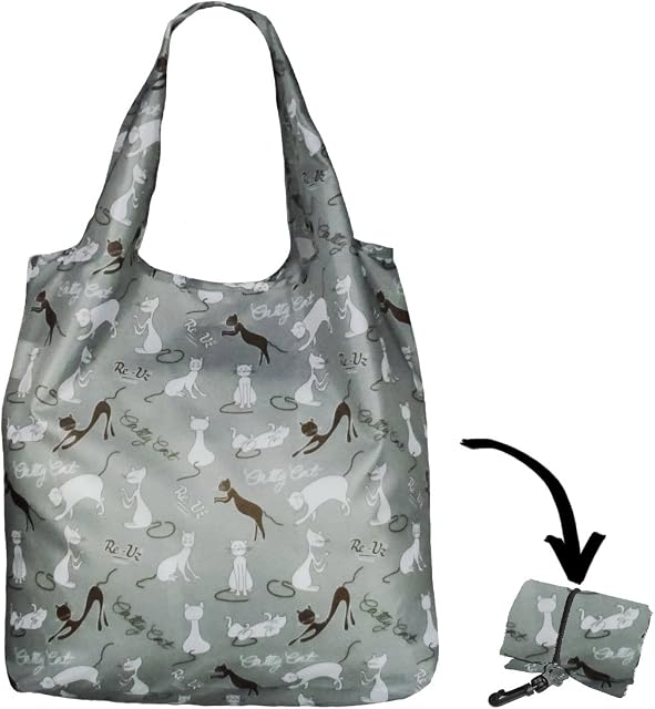 Re-Uz Lifestyle Shopper Foldable Reusable Shopping Grocery Bag - Catty Cat Powder Blue