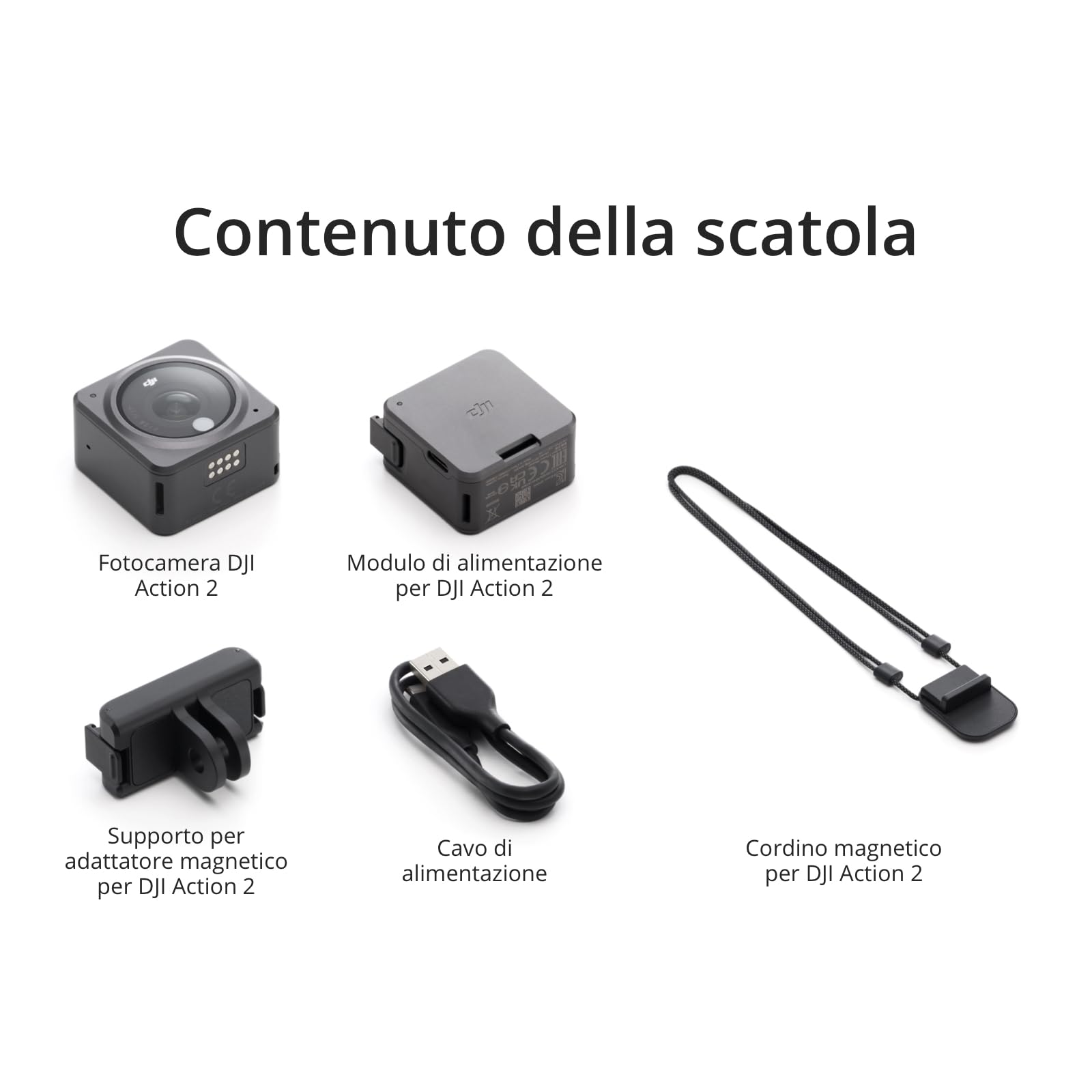 DJI Action 2 Power Combo (32GB), Action Cam con Modulo di Alimentazione, FOV di 155°, Supporti Magnetici, Tecnologia di Stabilizzazione
