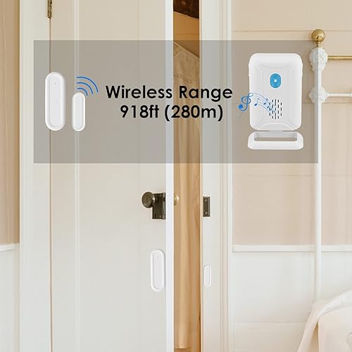 Vista 3 de GREENCYCLE Timbre inalámbrico abierto para puerta, 1 sensor magnético de alarma de puerta, funciona con pilas, no se puede utilizar solo, debe