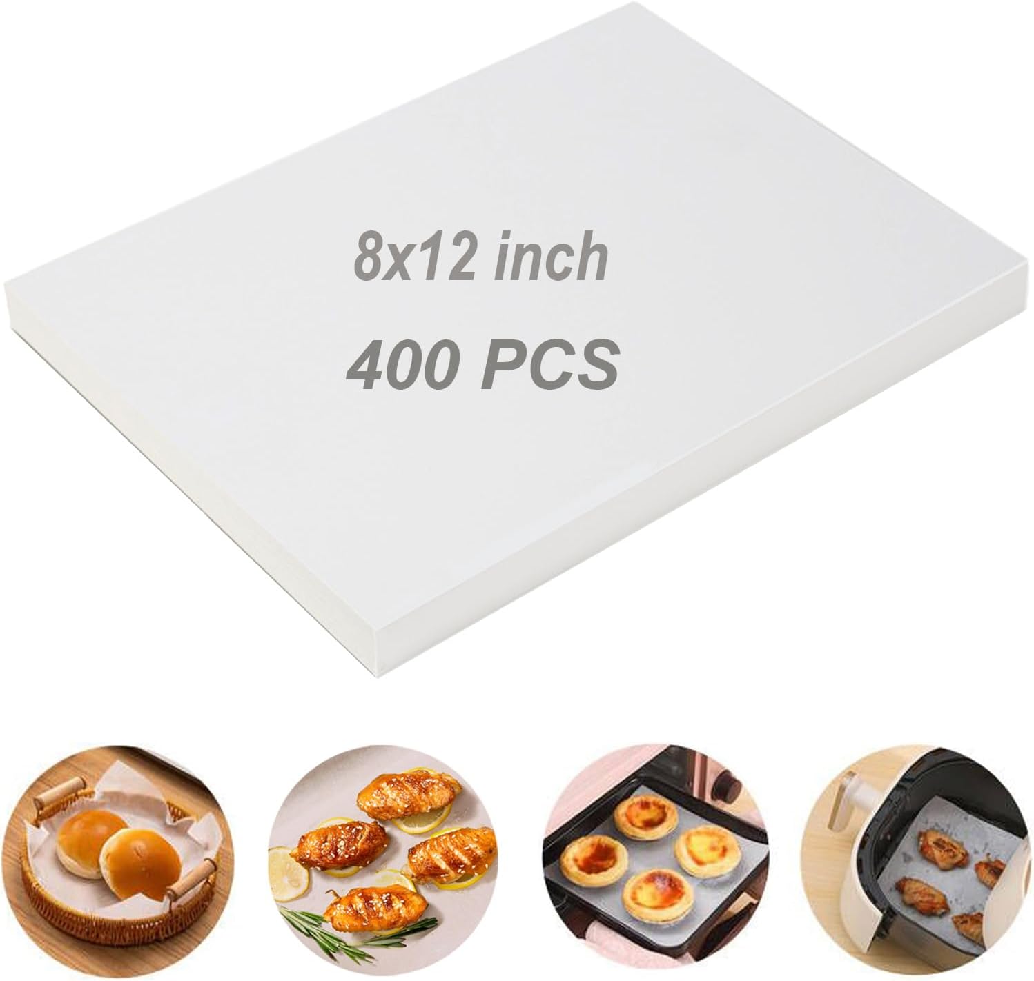 400Pcs 8 x 12 Inch Parchment Paper Sheets, Non-Stick White Baking Paper