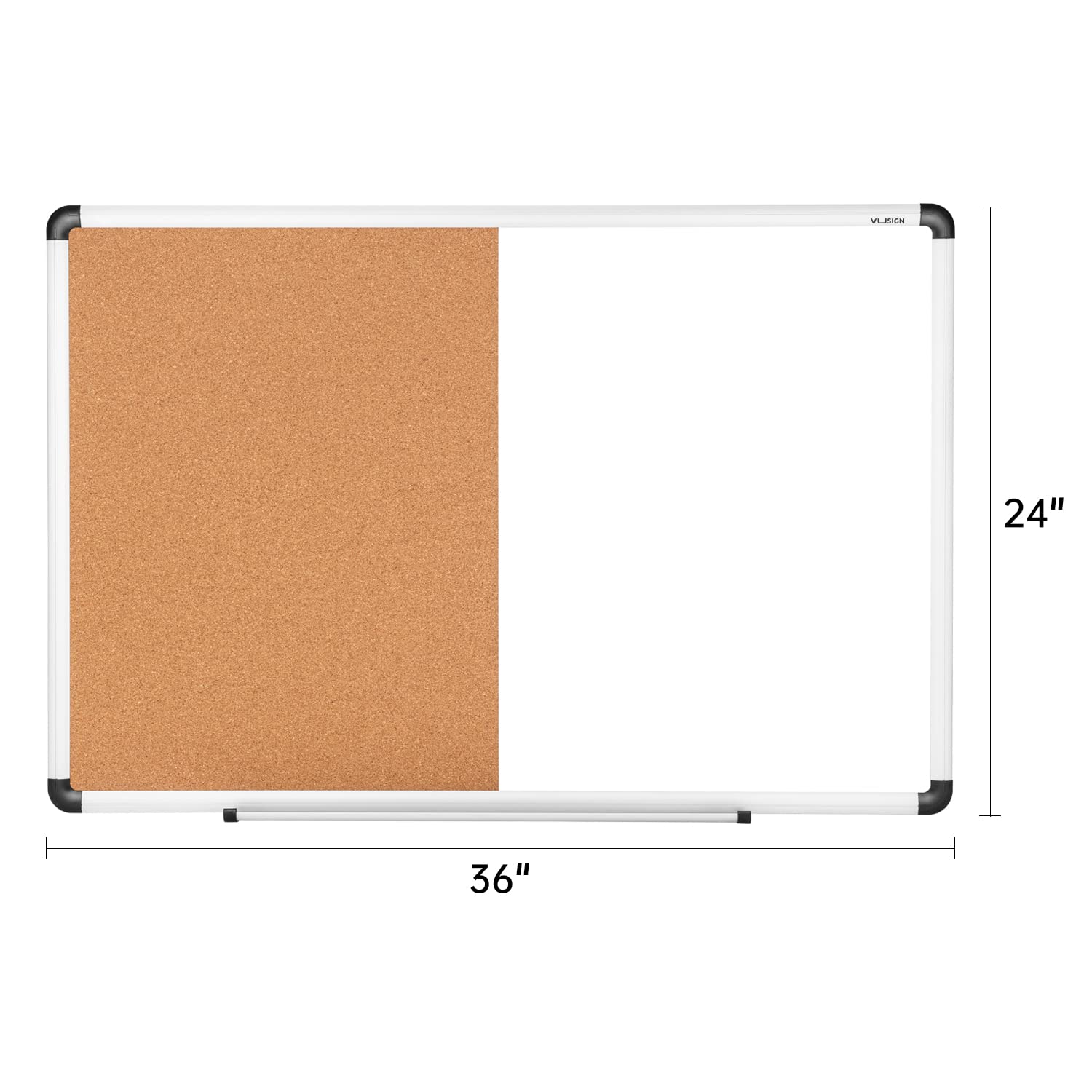 VUSIGN Combinación pizarra magnética y tablero de corcho, 24 x 36 pulgadas, tablero de anuncios montado en la pared, borrado en seco/tablero de corcho combinación con marco de aluminio