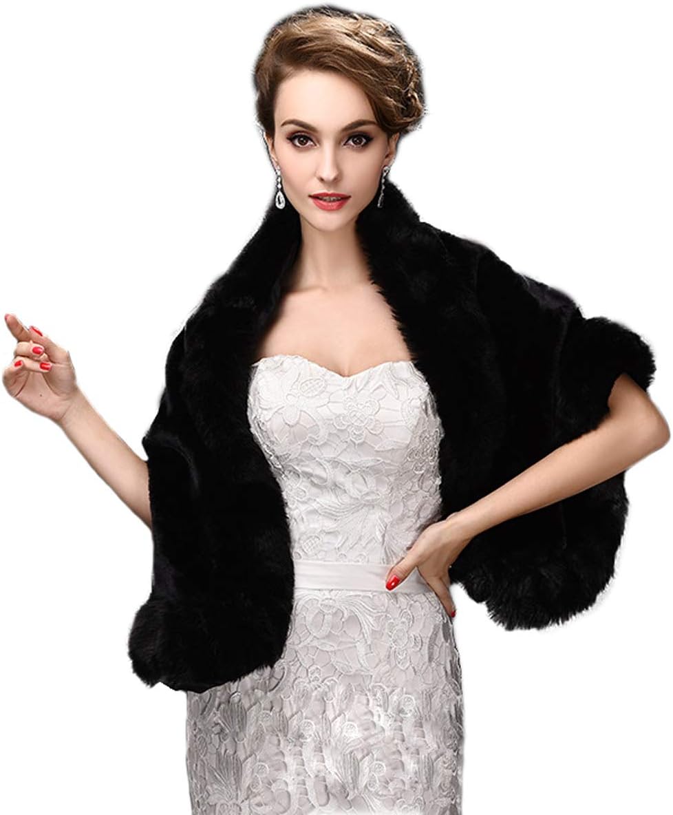 Women's Bride Wedding Faux Fur Shawl Wrap Bridal Fur Scarf Fur Wraps and Shawls for Women