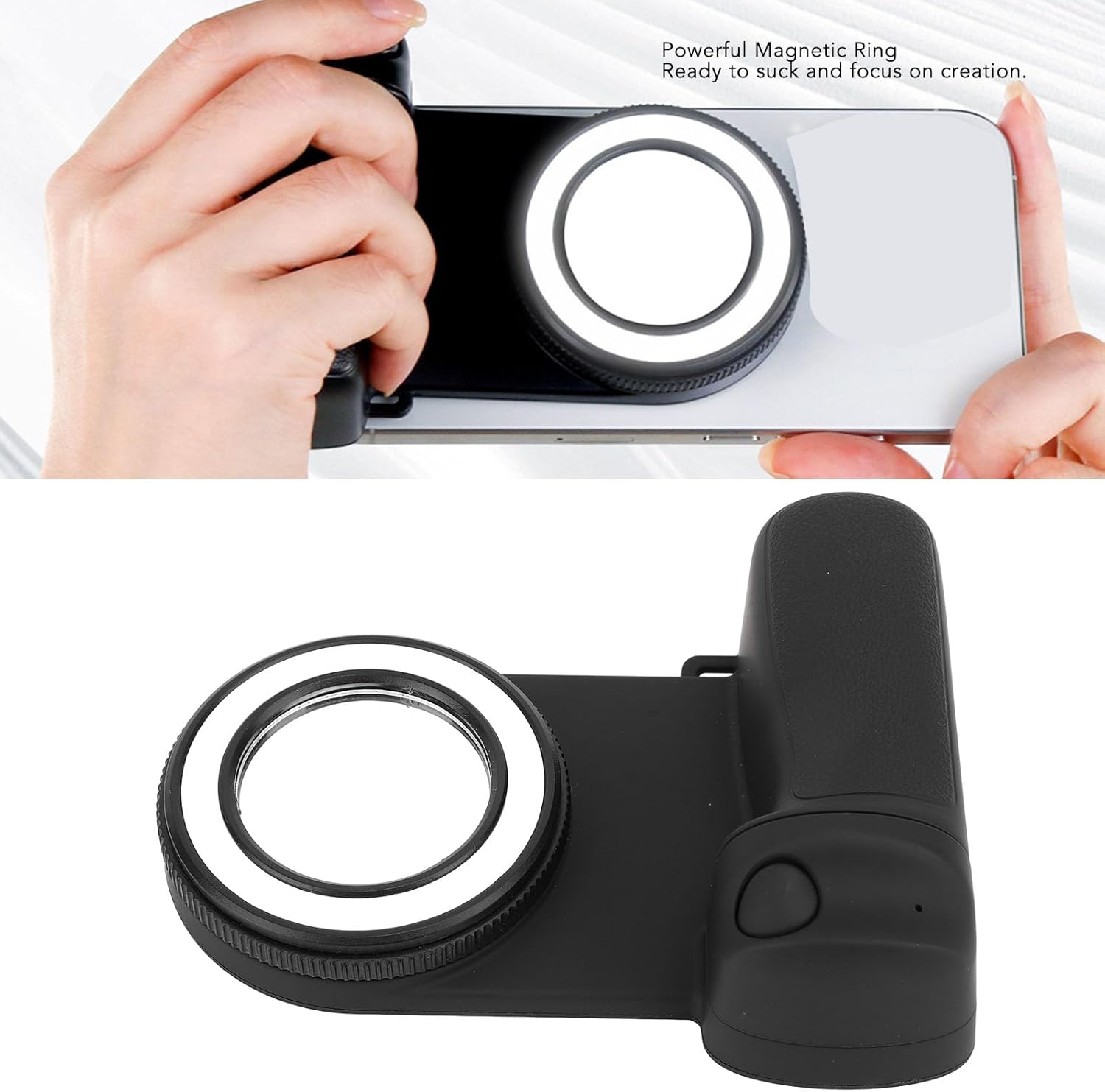 Generic Magnetic Phone Camera Grip, Wireless Bluetooth Remote Control Phone Clamp Holder, Anti Slip Smartphone Grip with 360 Rechargeable Fill Light for Video Photo Filming