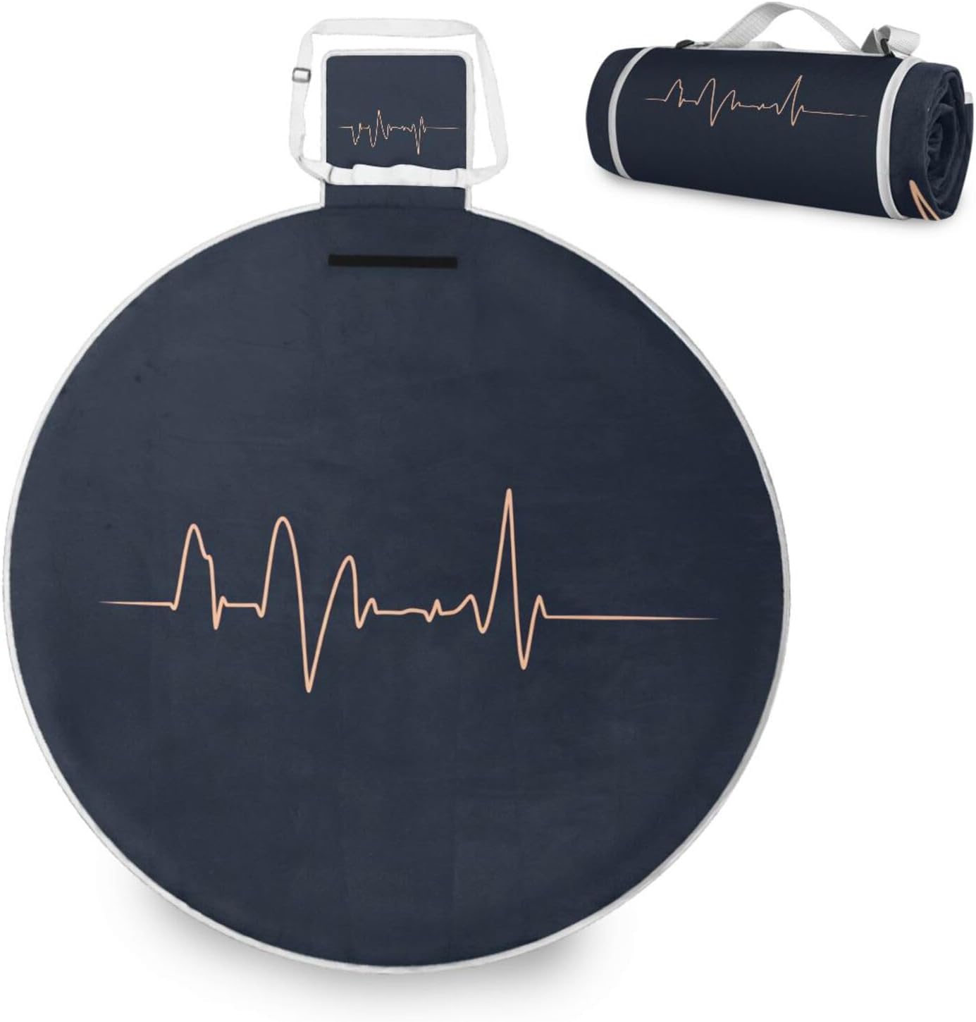 Round Beach Necessities - Fits 2 Adults, Summer Accessories Sandproof Big Beach Blanket for Beach Mat or Family Outdoor Camping Party 58 in (Doctors Electrocardiogram)