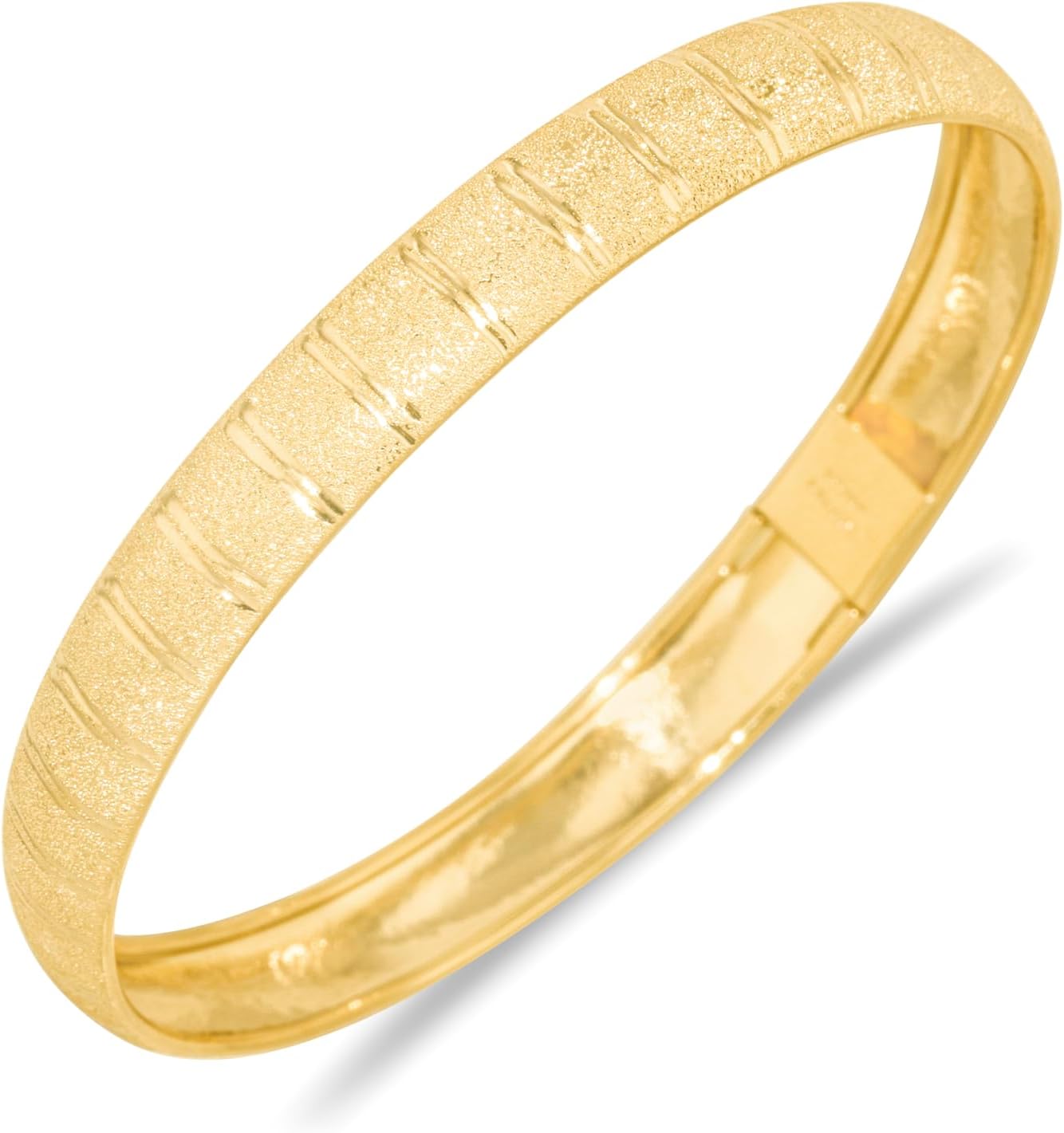 Floreo 10k Yellow Gold 8mm Double Stripe Satin Finish Textured Flex Bangle Bracelet