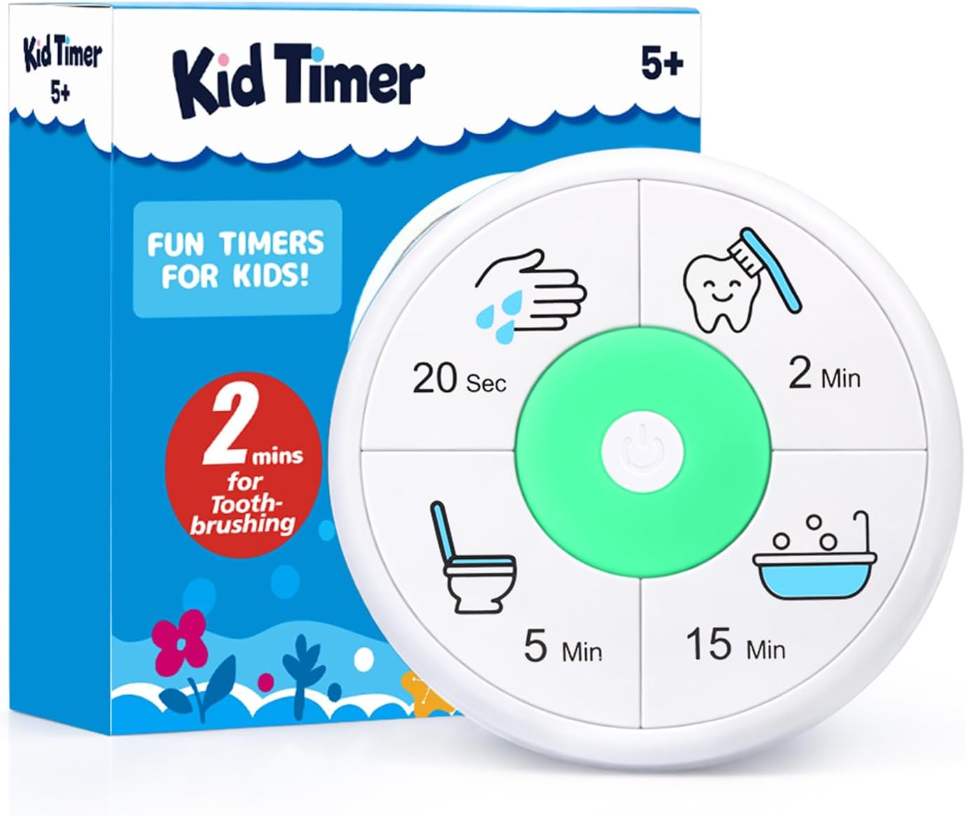 4-in-1 Timer for Kids, 2 Minute Toothbrushing, 20 Seconds Hand Washing Timer, 5 Mins Potty Training, 15 Mins Shower Time, Magnetic Toothbrush Time for Boy & Girl Routine, Healthy Habit