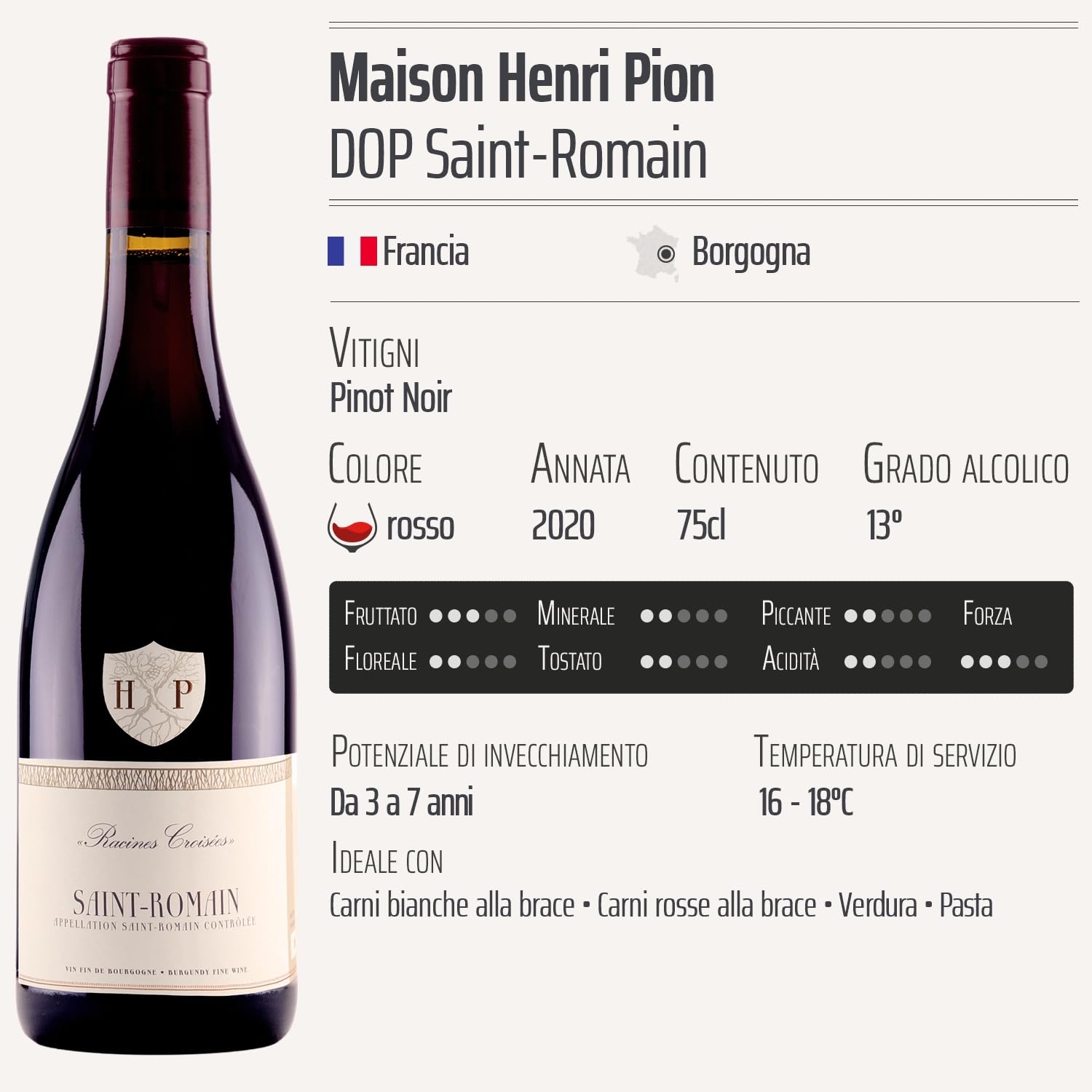 Saint-Romain rosso 2020 - Maison Henri Pion - DOP - Borgogna - Francia - Vitigni Pinot Noir - 3x75cl