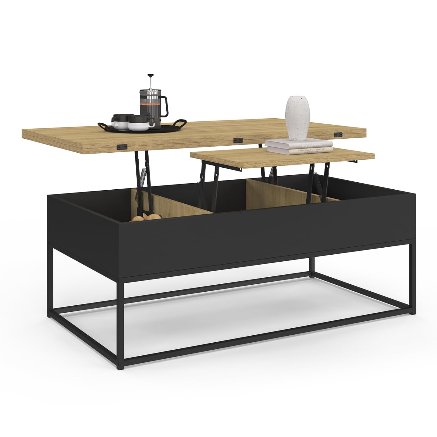 IDMarket - Mesa baja con bandeja elevable rectangular convertible en mesa de comedor Boston 100 cm diseño industrial
