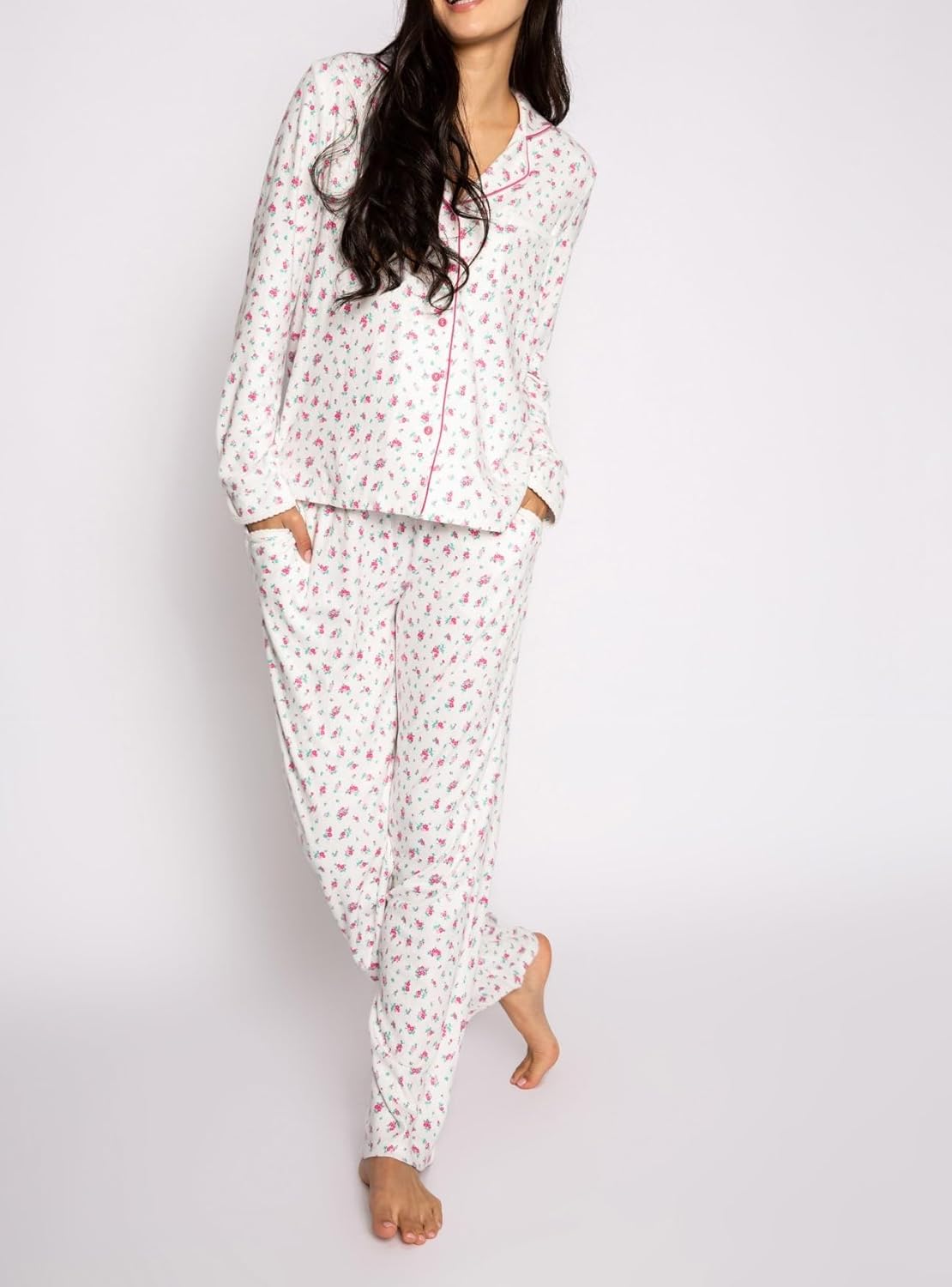 Women XL Y2k 2 Piece Floral Pajamas Button Down Long Sleeve Wide Leg Lounge Set Cute Pjs Loungewear Sleepwear