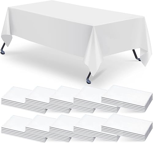 Jecery 50 manteles desechables de plástico de 60 x 126 pulgadas, mantel rectangular decorativo para mesa de plástico para interiores y exteriores,
