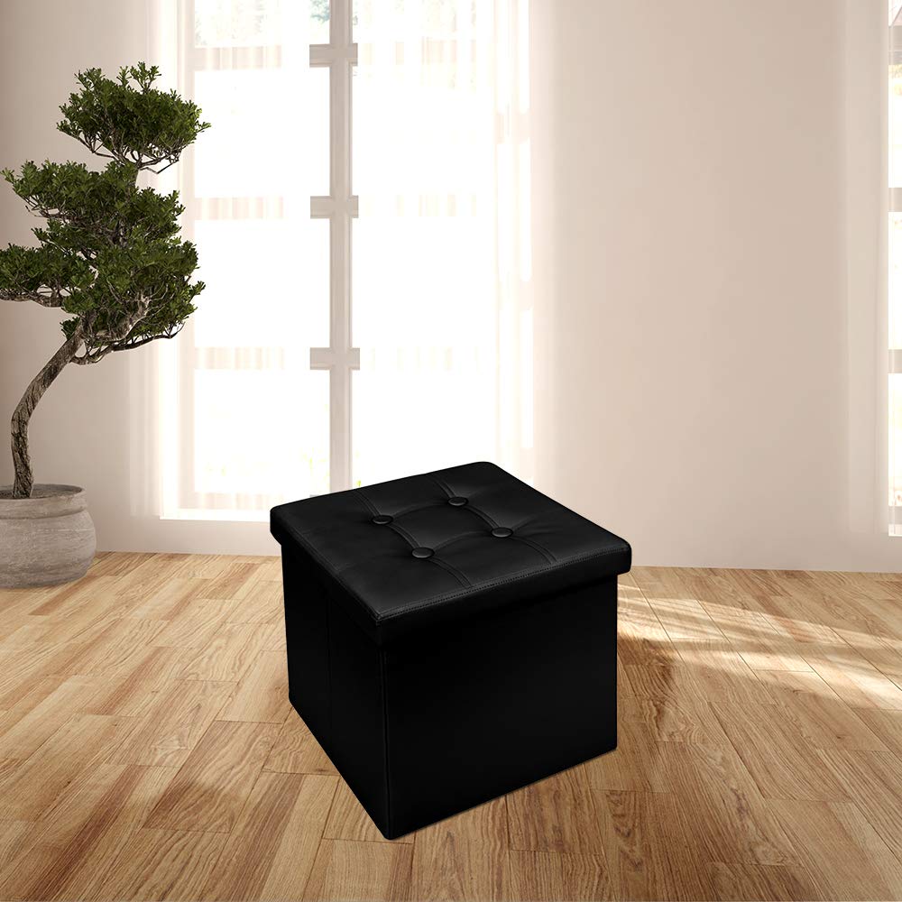 Pouf Puff Ecopelle Grande Quadrato Imbottito Big Big 50x50x50 cm Contenitore Poggiapiedi Cassapanca Nero
