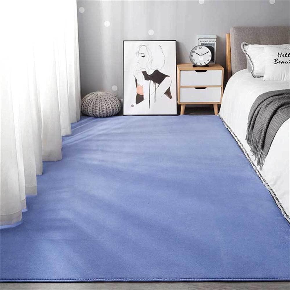 Tapis salon moderne LUNEZY grand format bleu abstrait et durable