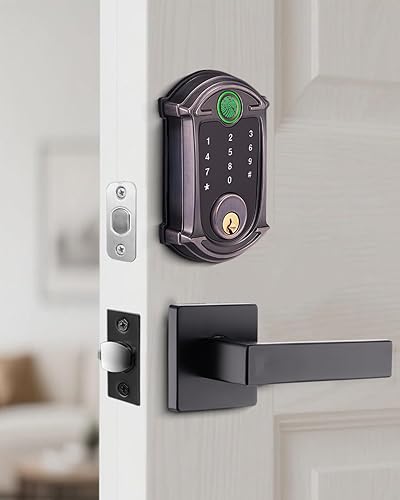 Cerradura inteligente de cerrojo de entrada sin llave con manija de palanca cerraduras exteriores digitales para puerta delantera, control de