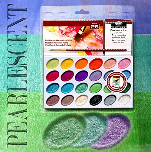 G.T. Luscombe, Pearlescent Watercolor Cakes 24 Assorted Colors, Brush, Tray and Pad, Bible Journaling Artist Set
