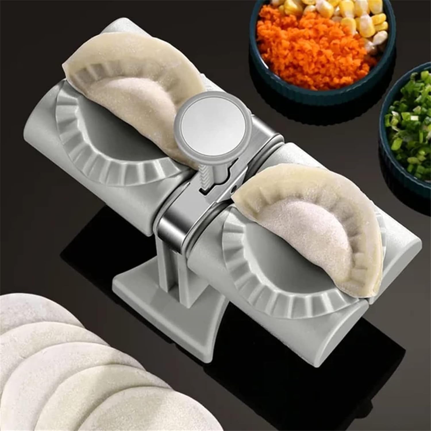 Stainless Steel Dumpling Machine, Household Double Head Automatic Dumpling Machine, Two at A Time, Fast Dumpling Making Machine, Kitchen Tool, Suitable for Family Restaurant