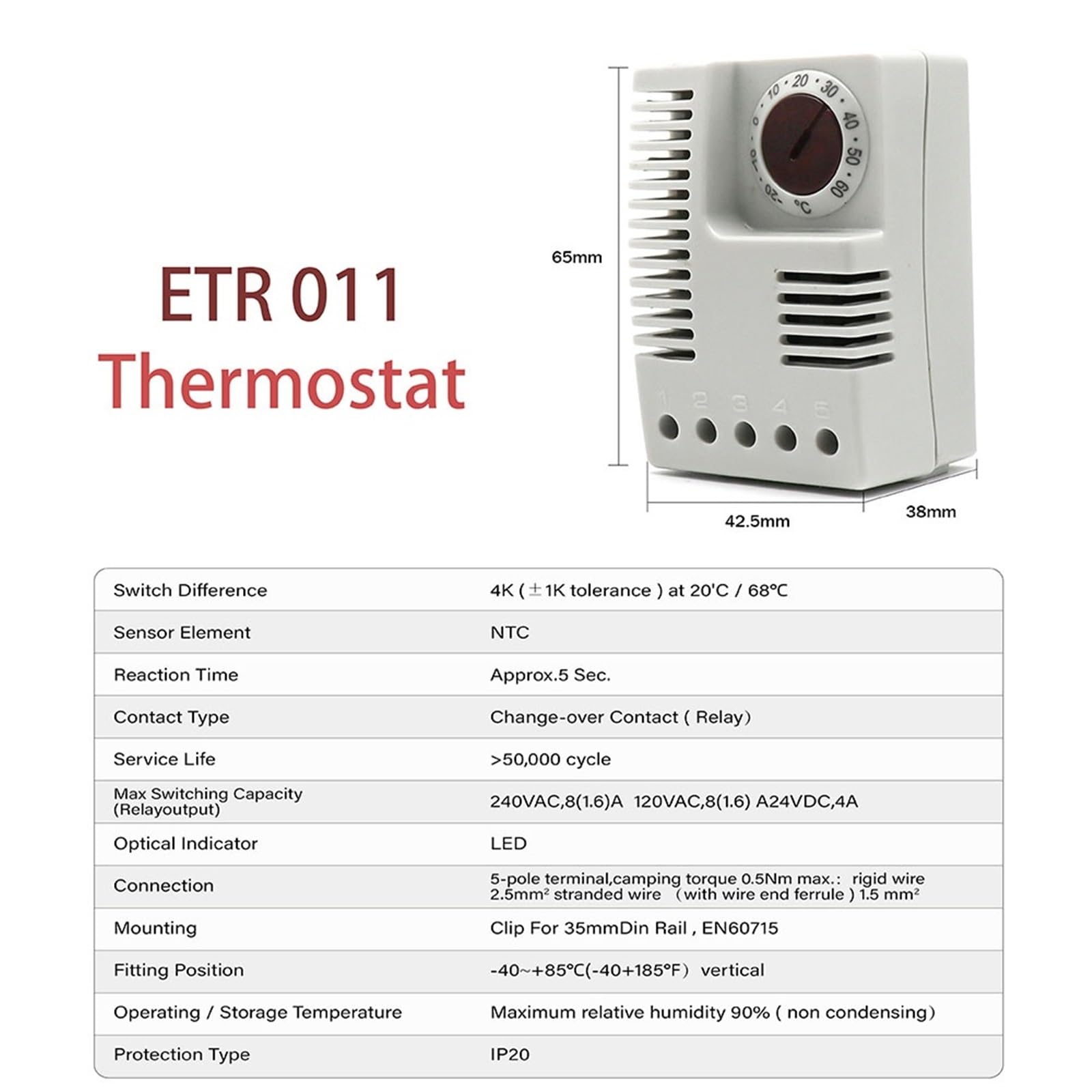 Regolatore di umidità/temperatura Termostato igrostato Termostato for armadio Interruttore Indicatore LED regolabile su guida DIN Display(ETR 011)