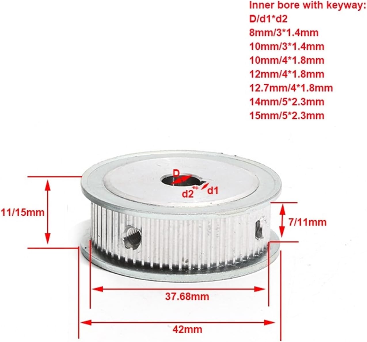 Pulley S2M-60T with Keyway 7mm/11mm Belt Width S2M 60Teeth Belt Pulley Aluminum Alloy Toothed Gear Pulley(Bore 12.7mm Key5x2.3,7mm)
