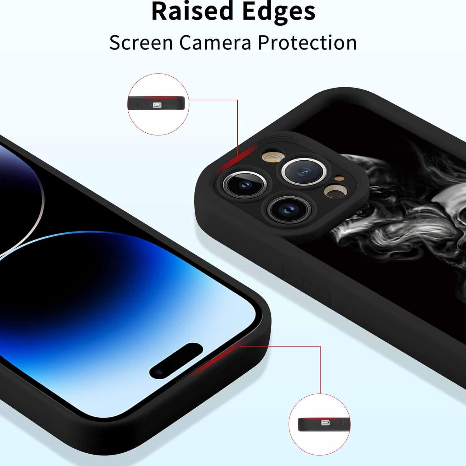 2 Pack Skeleton Skull Case for iPhone 15 Pro Max 6.7", Cute Full Camera Lens Pattern Aesthetic Design Soft Slim Frame Protective Shockproof TPU Phone Cover for Women Girls-06 - Image 6