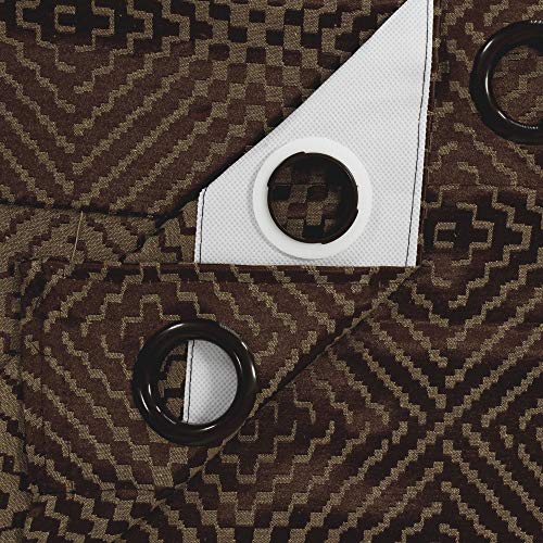 Image of Story@Home Bloom Collection Jacquard Lavish and Modern Rich Geometric Print 1 Piece Eyelet Ring top Window Curtain for Bedroom and Hall - 5 Feet, Geometric Brown