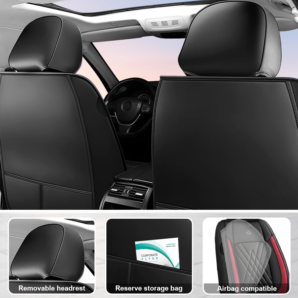 Car Seat Covers Compatible with Toyota 4Runner 1999-2026, 360°Full Wrapped Airbag Compatible Storage Pocket Zipper Design Wear Resistant Easy to Clean(Black Red, 2 Pcs Front)