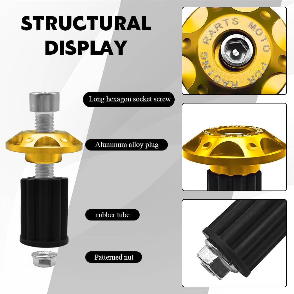 2PCS Motorcycle Bar End Plug, Motorcycle Handlebar, 7/8'' Aluminum Alloy Handlebar Grip End Caps, Moto Handle Grips Ends Replacement for Electric Car Scooters, Off-Road Motos (Gold)