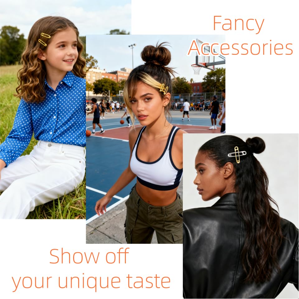 Unique Pin-Shaped Metal Hair Clips Set-Goth Safety Pin Barrettes for Bangs, Side Hair,4Pcs Silver&Gold Hairpins for Women| Trendy Minimalist Head Accessories for Daily Outfit&Special Gifts for Her