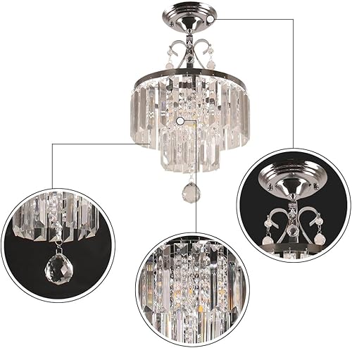 Miniatura 5 de Candelabros modernos de cristal de 2 niveles de montaje empotrado, lámpara de techo de cristal para dormitorio, sala de estar, entrada, comedor