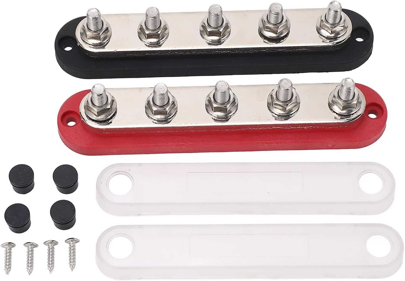 2PCS Set M8 Copper Plate Stainless Steel Terminals Power Distribution Terminal Block with Cover 300A 48V