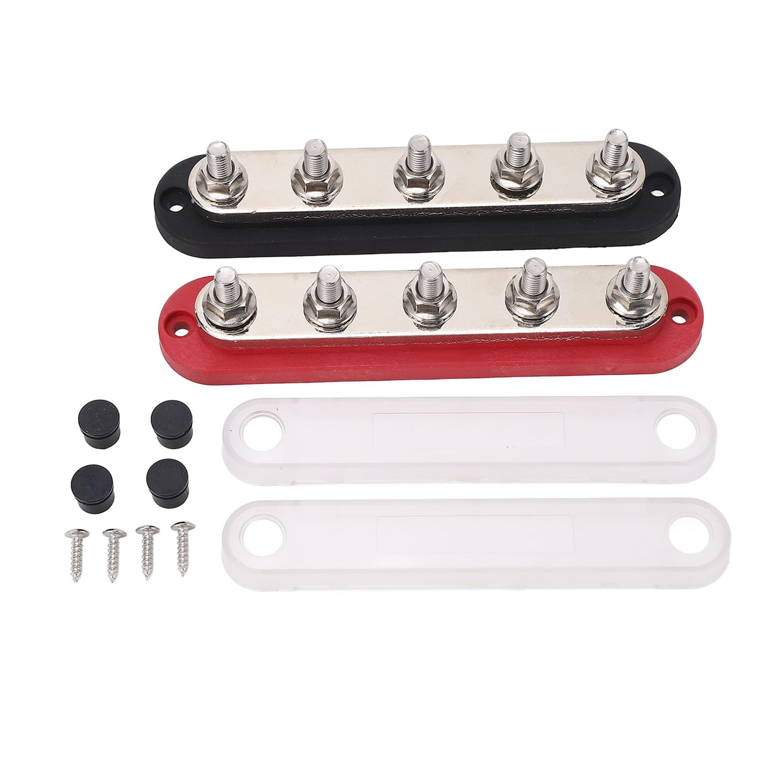 Morsettiera di distribuzione alimentazione Set da 2 pezzi - Barra collettrice in ottone 300A 48V con terminali M8 5/16 pollici in acciaio inossidabile e copertura protettiva per