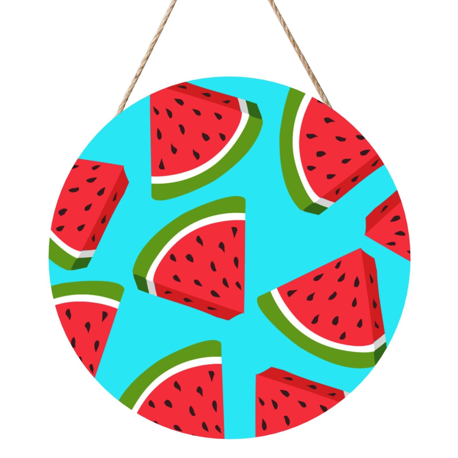 InOmak Fresh Watermelon, Round Wood Panel Painting 12 in, Wall Hanging Painting For Home