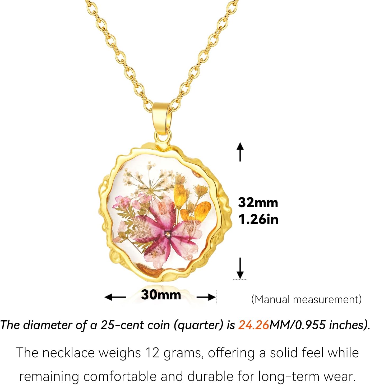 Hefestus Birth Flower Necklaces for Women,1-12 Month Real Pressed Flower Necklace,Boho-Style Personalized Jewelry, Handmade Floral Pendant,Thoughtful Gift for Christmas,Birthday|18"