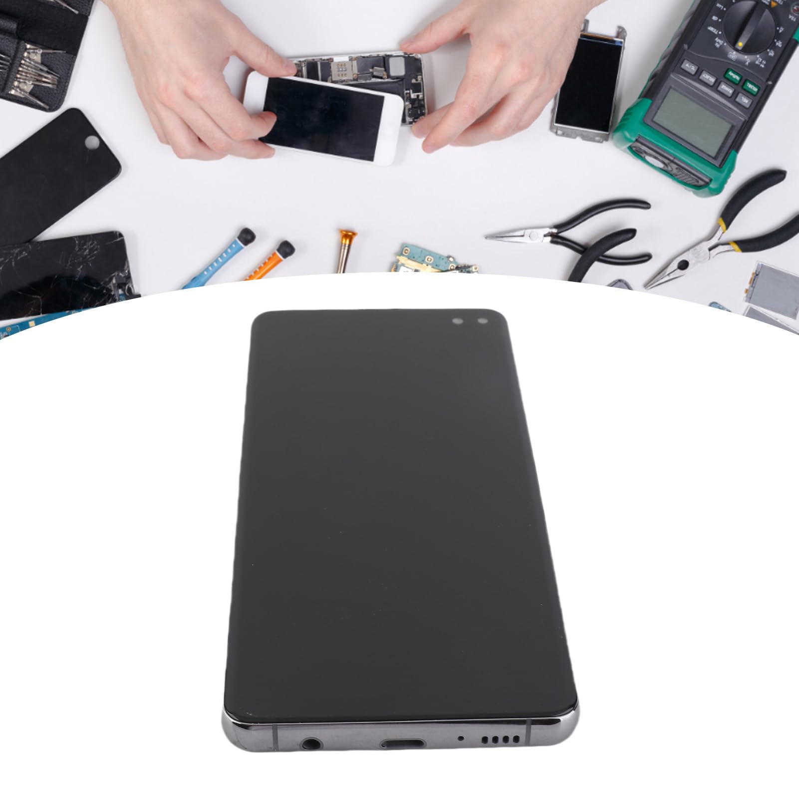 Annadue para S10 Plus Pantalla LCD de Repuesto, Conjunto de Digitalizador de Pantalla OLED con Marco, Herramienta de Reparación y Huellas Dactilares, para S10 Plus SM-N975,