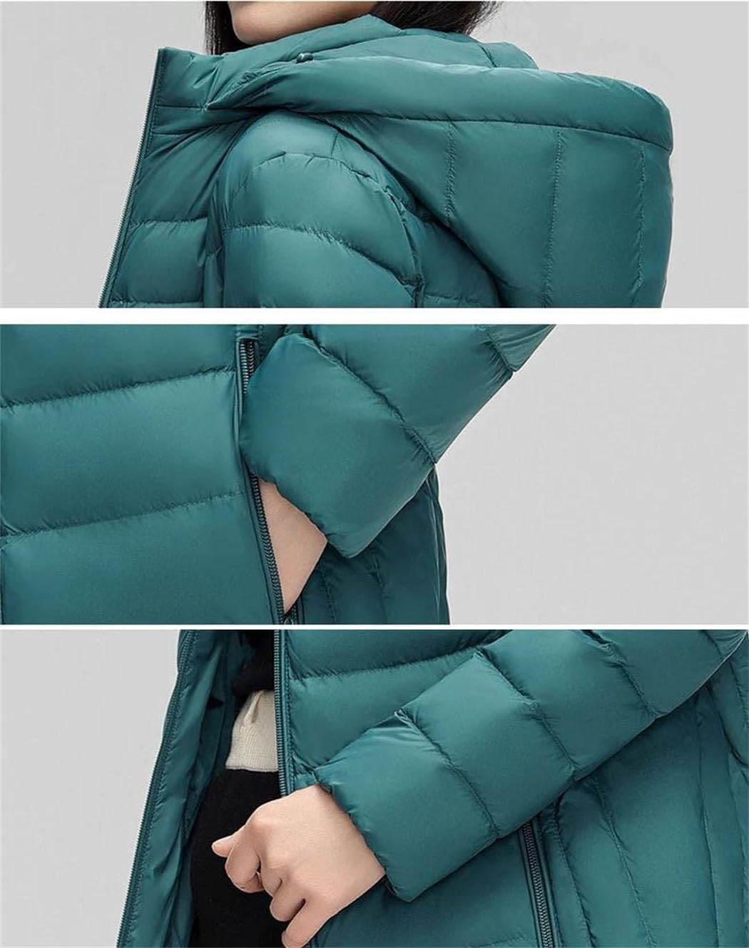 Women Hooded Down Jacket Detachable Hat Warm Puffer Quilted Parka Winter Outerwear