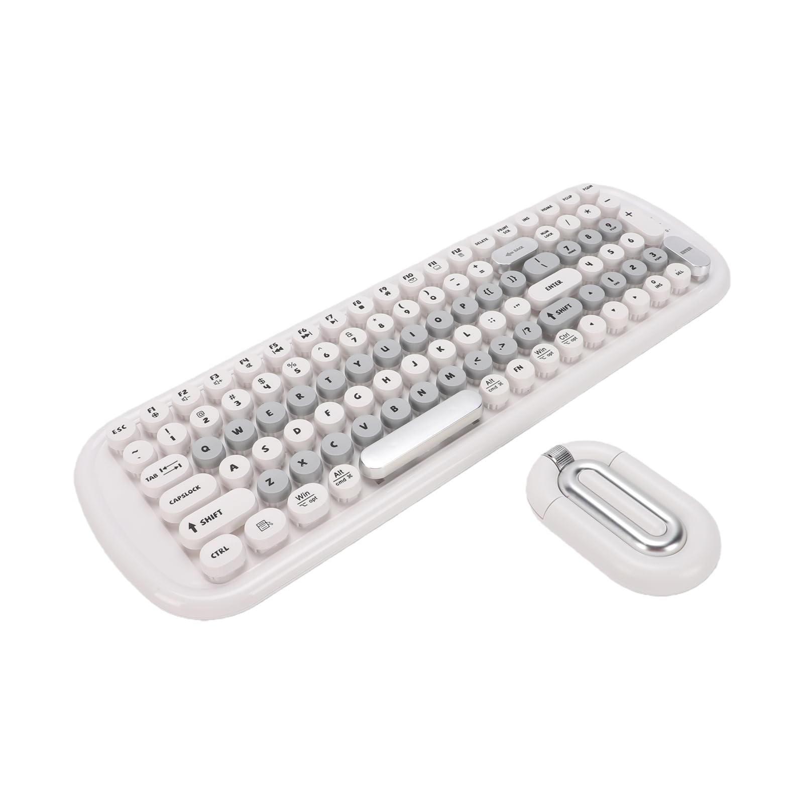 Lindo Juego de Mouse y Teclado, Retro, Teclas Redondas (White)