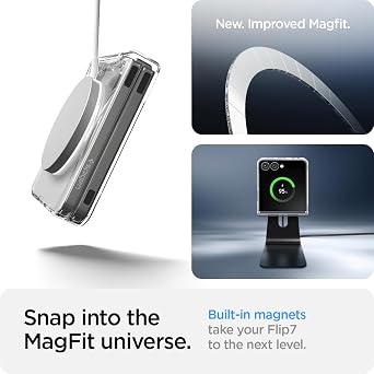 Spigen for Galaxy Z Flip 7 Case, Ultra Hybrid Pro MagFit [Hinge Protection] [Qi2.1 Certified/Magnet for Galaxy] - Clear White