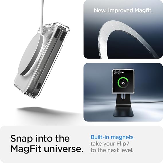 Spigen for Galaxy Z Flip 7 Case, Ultra Hybrid Pro MagFit [Hinge Protection] [Qi2.1 Certified/Magnet for Galaxy] - Clear White