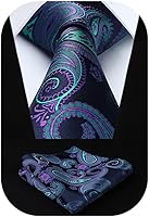 HISDERN Men's Paisley Tie & Pocket Square Set - Woven Silk Blend Necktie Handkerchief for Wedding, Party, Business