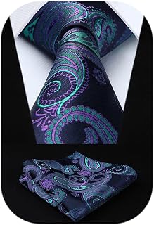 HISDERN Men's Paisley Tie & Pocket Square Set - Woven Silk Blend Necktie Handkerchief for Wedding, Party, Business