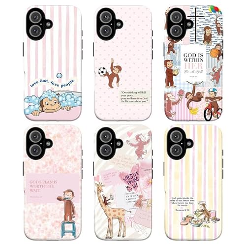 Cute Cartoon Monkey Christian Scripture Tough Phone Case, Pastel Inspirational