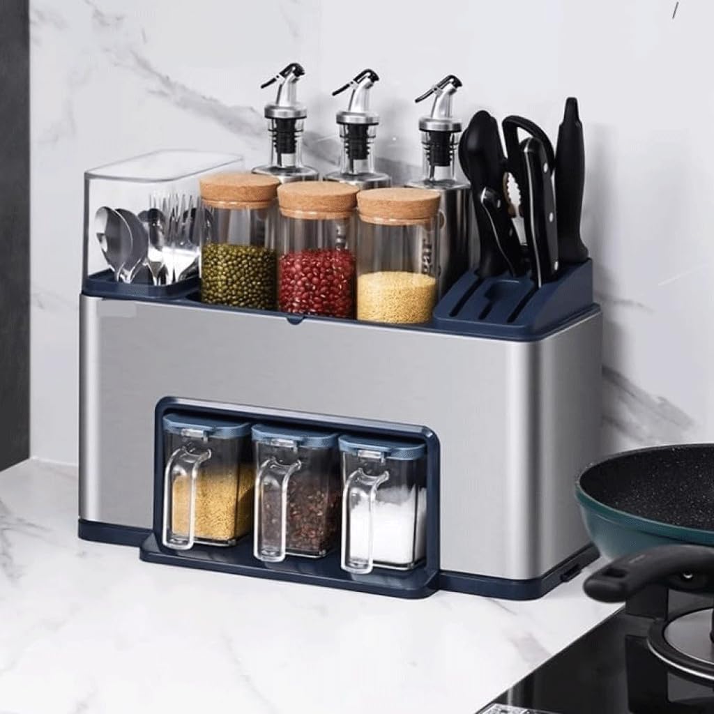 Support de rangement de cuisine, support à couteaux de ménage, pot d'assaisonnement multifonctionnel, support à bouteilles d'assaisonnement, baguettes en acier inoxydable