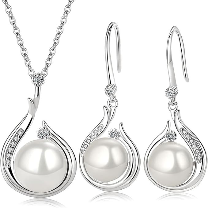Juego de joyería de perlas para mujer, Collar con colgante delicado de perla, aretes colgantes de perla, Regalo de joyería para San Valentín, Día de las Madres, Cumpleaños para Novia Esposa, mamá